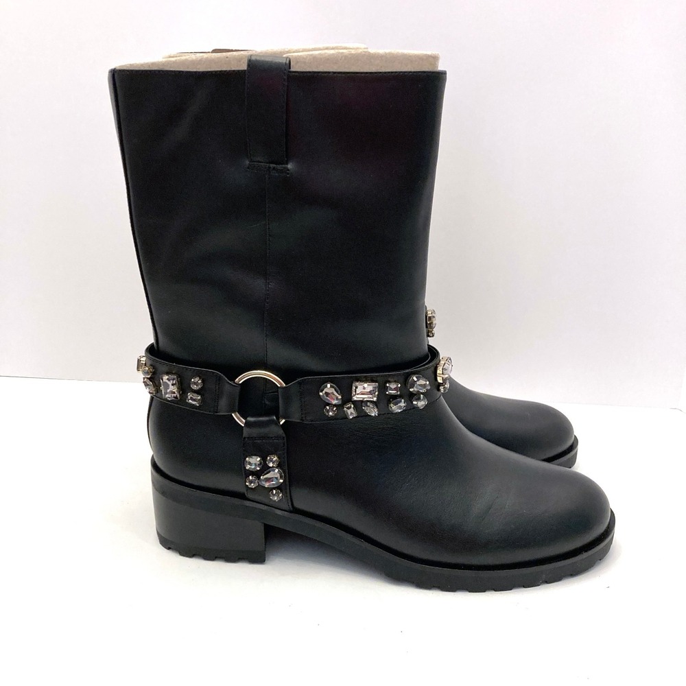 White House Black Market Kristen Leather Moto Rhinestone Boots Womens 10M NEW